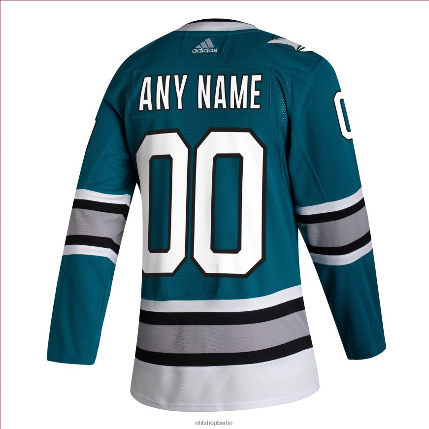 Männer NHL San Jose Sharks adidas Teal 30 Jubiläum authentisches individuelles Trikot Kleidung BF680T2260