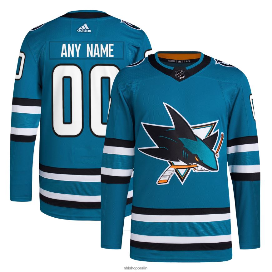 Männer NHL San Jose Sharks adidas Teal Home Primegreen Authentic Pro Custom Trikot Kleidung BF680T2011