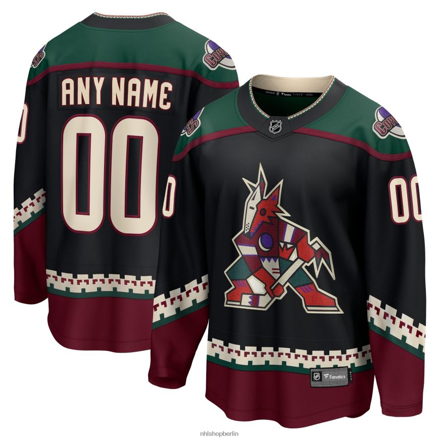 Männer NHL Schwarzes 2021/22 Heim-Breakaway-Trikot der Arizona Coyotes mit Fanatics-Logo Kleidung BF680T663