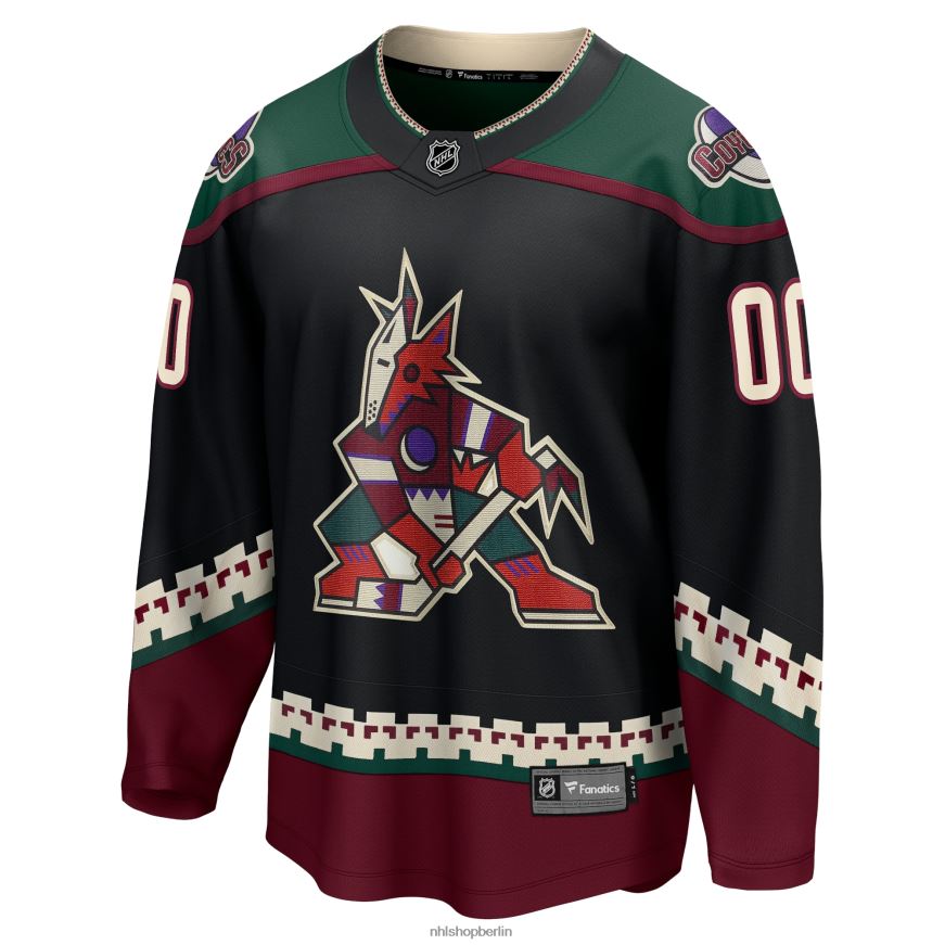 Männer NHL Schwarzes 2021/22 Heim-Breakaway-Trikot der Arizona Coyotes mit Fanatics-Logo Kleidung BF680T663