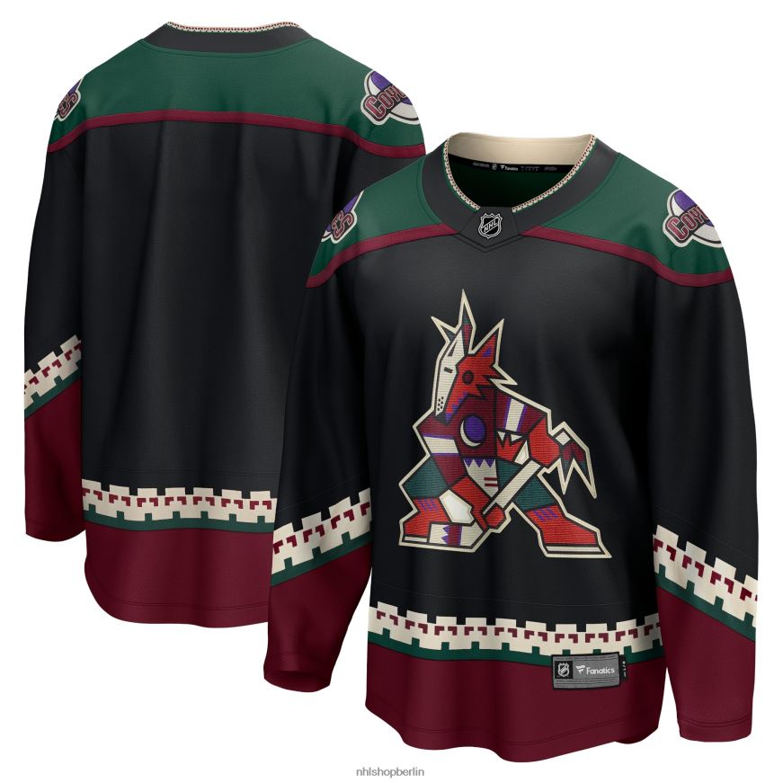 Männer NHL Schwarzes Breakaway-Heimtrikot 2021/22 mit Fanatics-Logo der Arizona Coyotes Kleidung BF680T368