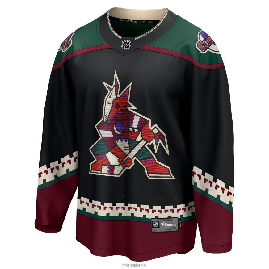 Männer NHL Schwarzes Breakaway-Heimtrikot 2021/22 mit Fanatics-Logo der Arizona Coyotes Kleidung BF680T368