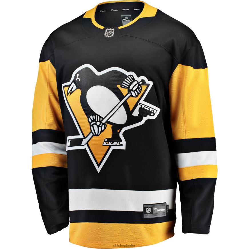 Männer NHL Schwarzes Breakaway-Heimtrikot der Pittsburgh Penguins mit Fanatics-Logo Kleidung BF680T830