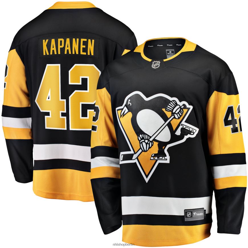 Männer NHL Schwarzes Breakaway-Heimtrikot der Pittsburgh Penguins mit Kasperi Kapanen Fanatics-Logo Kleidung BF680T1433