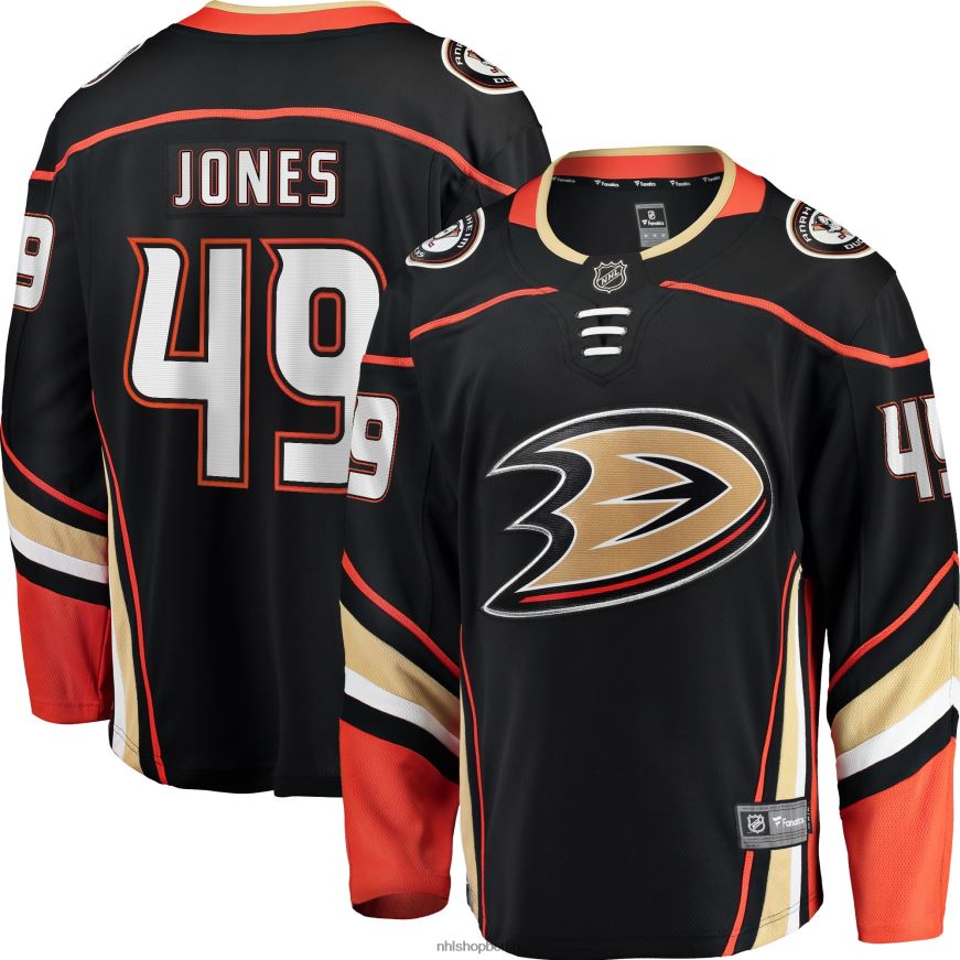 Männer NHL Schwarzes Breakaway-Spielertrikot der Anaheim Ducks mit Fanatics-Logo der Max Jones Kleidung BF680T2180