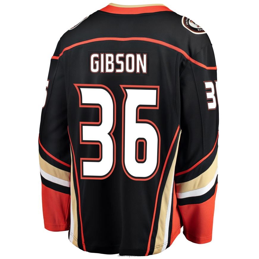 Männer NHL Schwarzes Breakaway-Spielertrikot der Anaheim Ducks mit Fanatics-Logo von John Gibson Kleidung BF680T1555