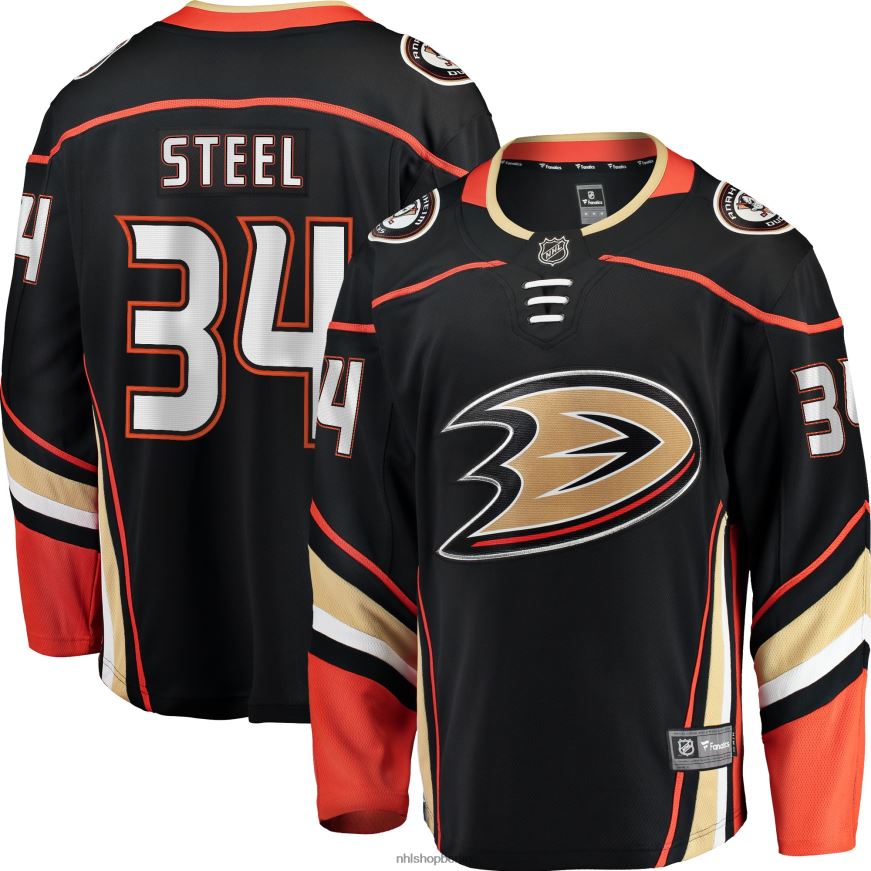 Männer NHL Schwarzes Breakaway-Spielertrikot der Anaheim Ducks mit Sam Steel Fanatics-Logo in Teamfarbe Kleidung BF680T2224