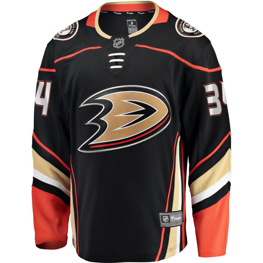 Männer NHL Schwarzes Breakaway-Spielertrikot der Anaheim Ducks mit Sam Steel Fanatics-Logo in Teamfarbe Kleidung BF680T2224