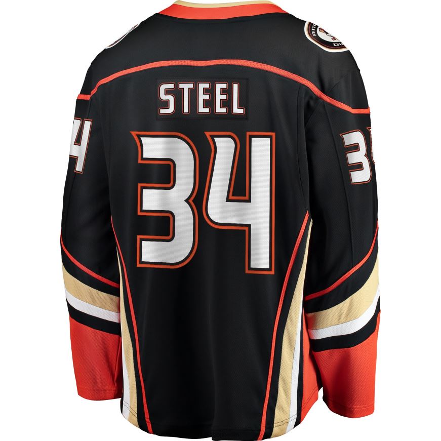 Männer NHL Schwarzes Breakaway-Spielertrikot der Anaheim Ducks mit Sam Steel Fanatics-Logo in Teamfarbe Kleidung BF680T2224