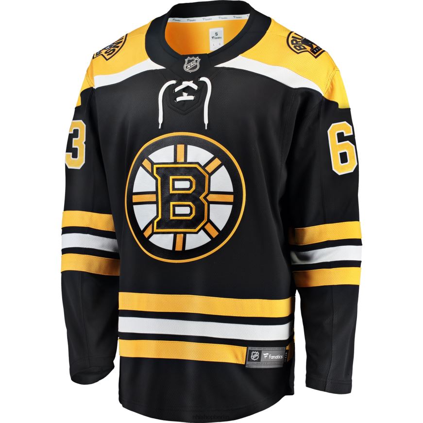 Männer NHL Schwarzes Breakaway-Spielertrikot der Boston Bruins mit Brad Marchand Fanatics-Logo Kleidung BF680T1