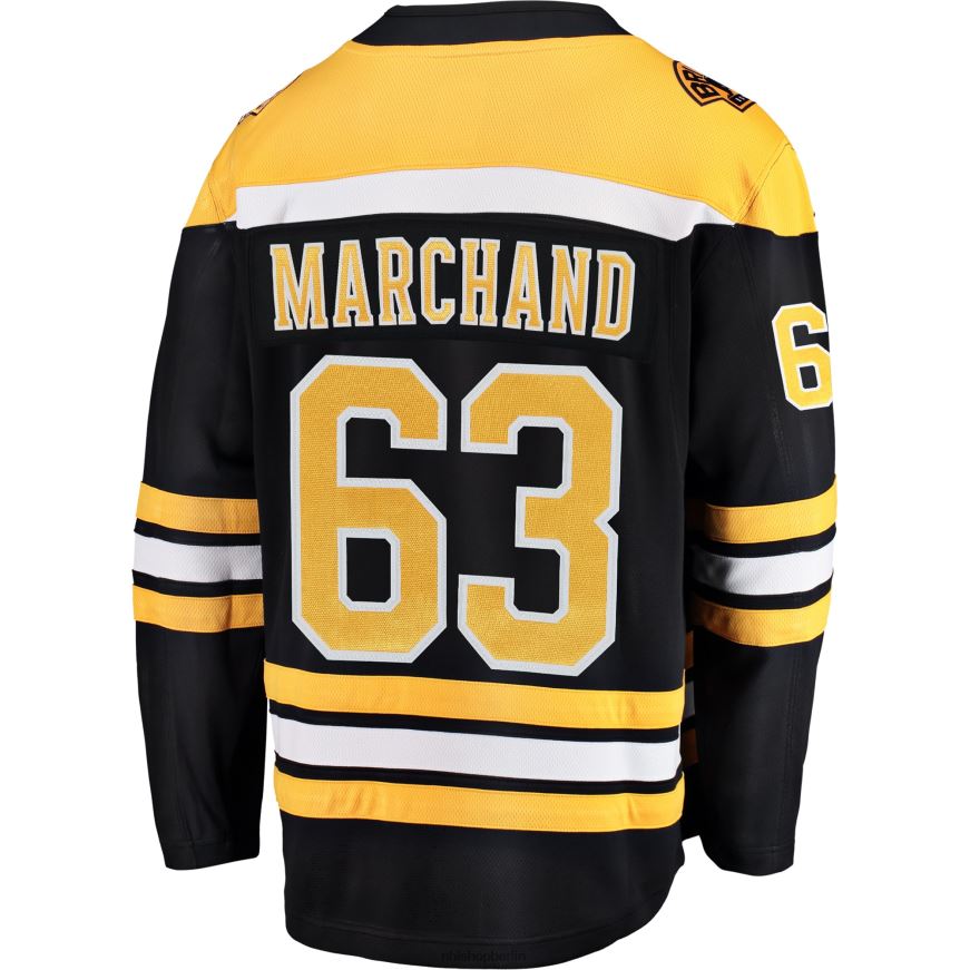 Männer NHL Schwarzes Breakaway-Spielertrikot der Boston Bruins mit Brad Marchand Fanatics-Logo Kleidung BF680T1