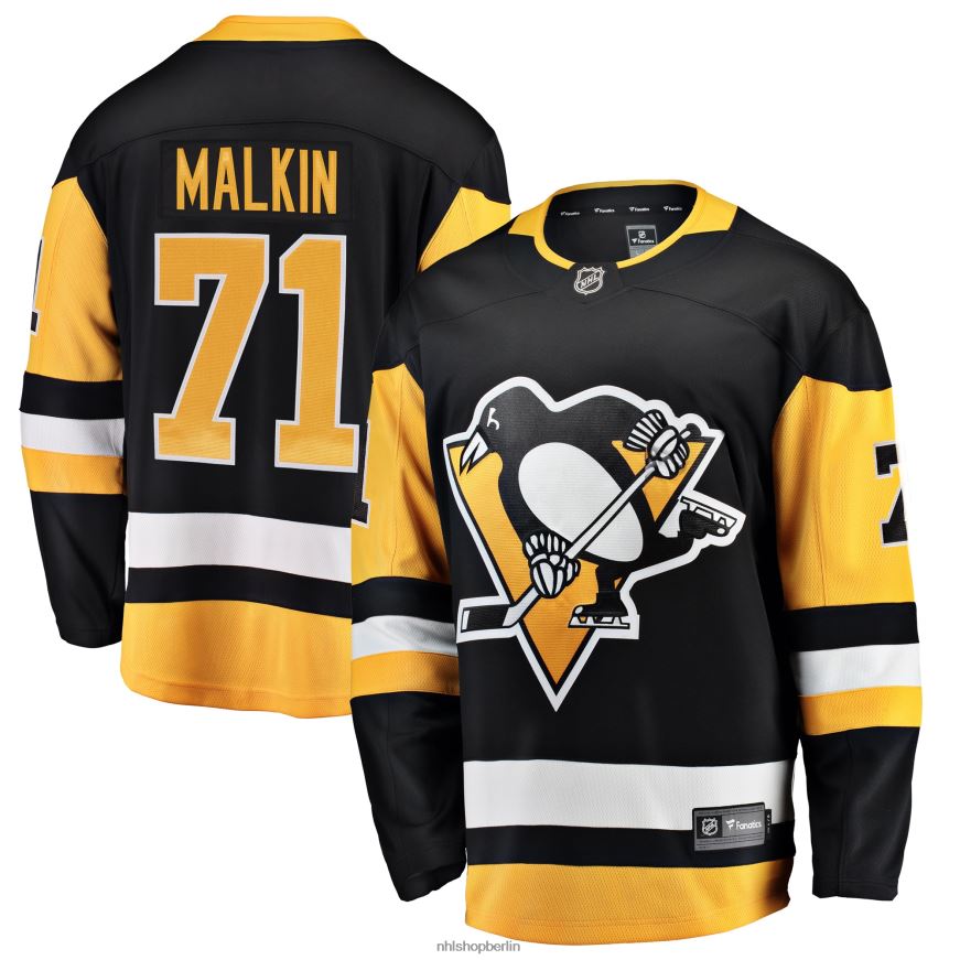 Männer NHL Schwarzes Breakaway-Spielertrikot der Pittsburgh Penguins mit Evgeni Malkin Fanatics-Logo Kleidung BF680T1070