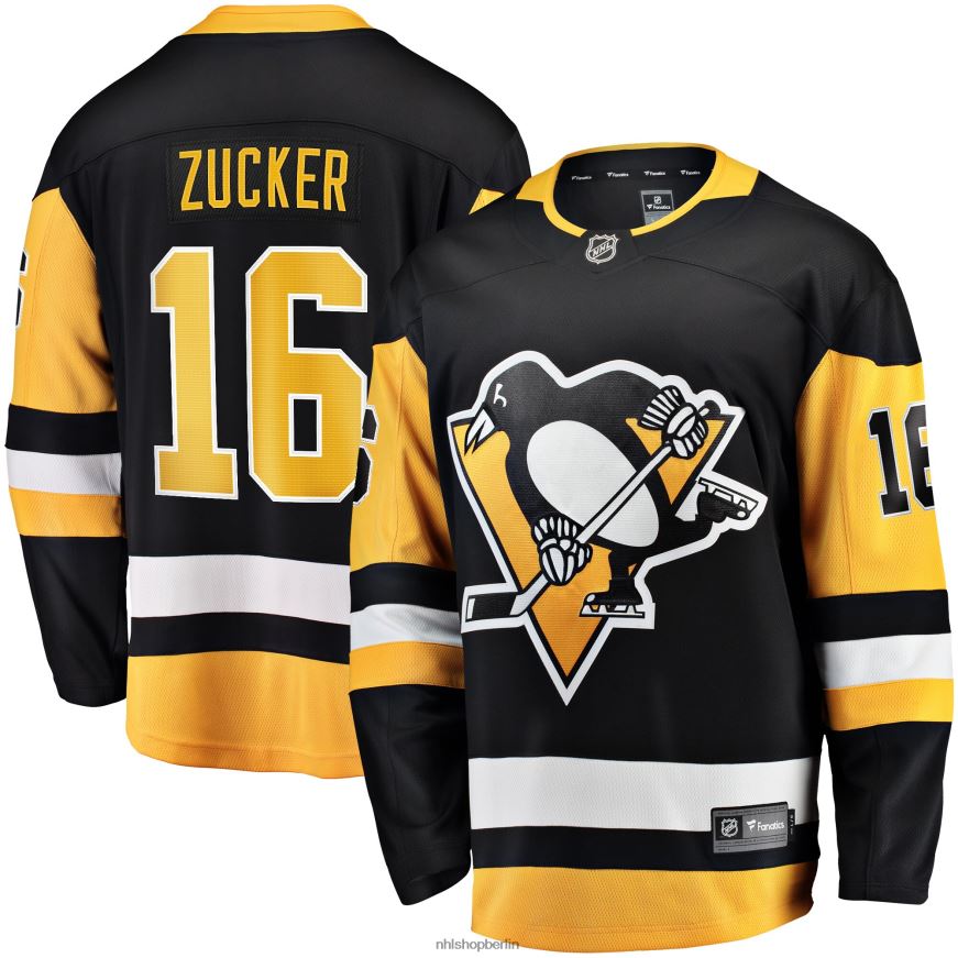 Männer NHL Schwarzes Breakaway-Spielertrikot der Pittsburgh Penguins mit Jason Zucker Fanatics-Logo Kleidung BF680T459