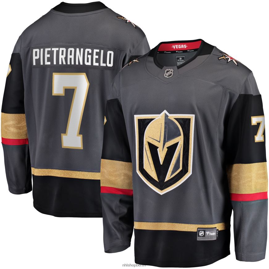 Männer NHL Schwarzes Breakaway-Spielertrikot der Vegas Golden Knights mit Alex Pietrangelo-Fanatiker-Logo Kleidung BF680T1674