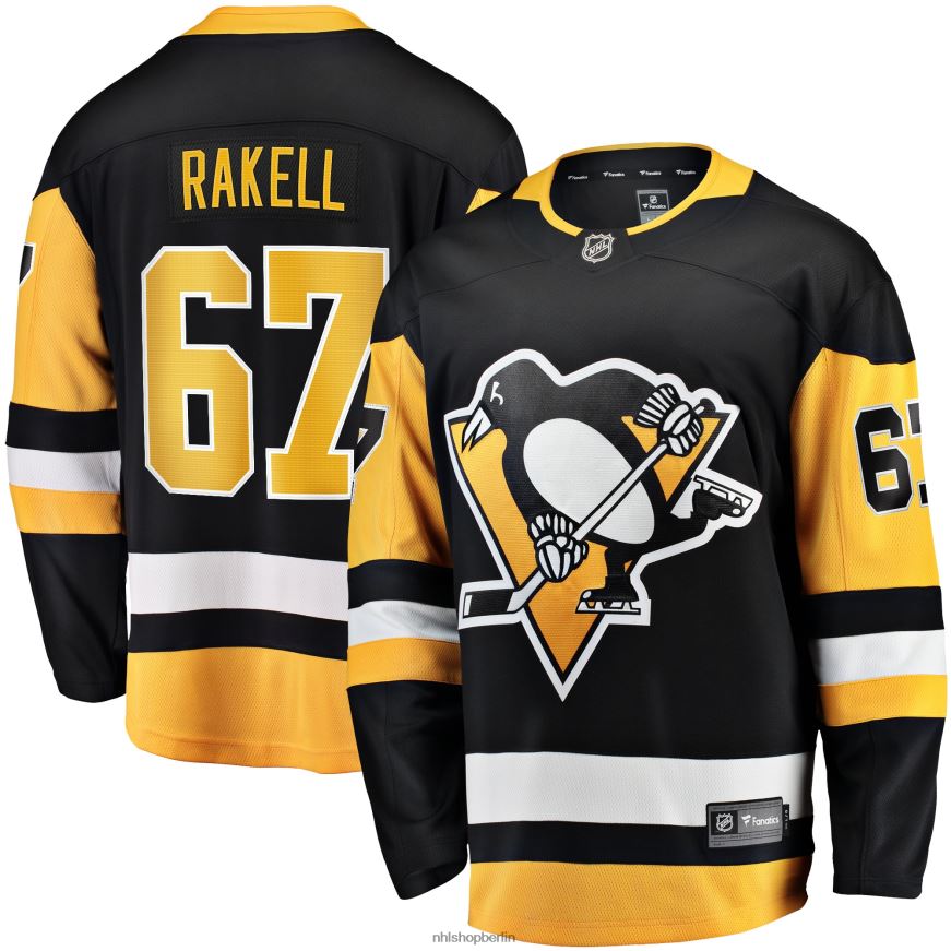 Männer NHL Schwarzes Heim-Ausreißer-Spielertrikot der Pittsburgh Penguins mit Rickard-Rakel-Fanatiker-Logo Kleidung BF680T552