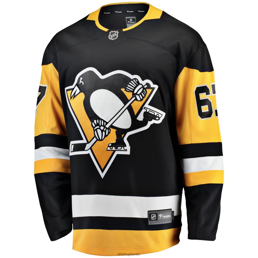 Männer NHL Schwarzes Heim-Ausreißer-Spielertrikot der Pittsburgh Penguins mit Rickard-Rakel-Fanatiker-Logo Kleidung BF680T552