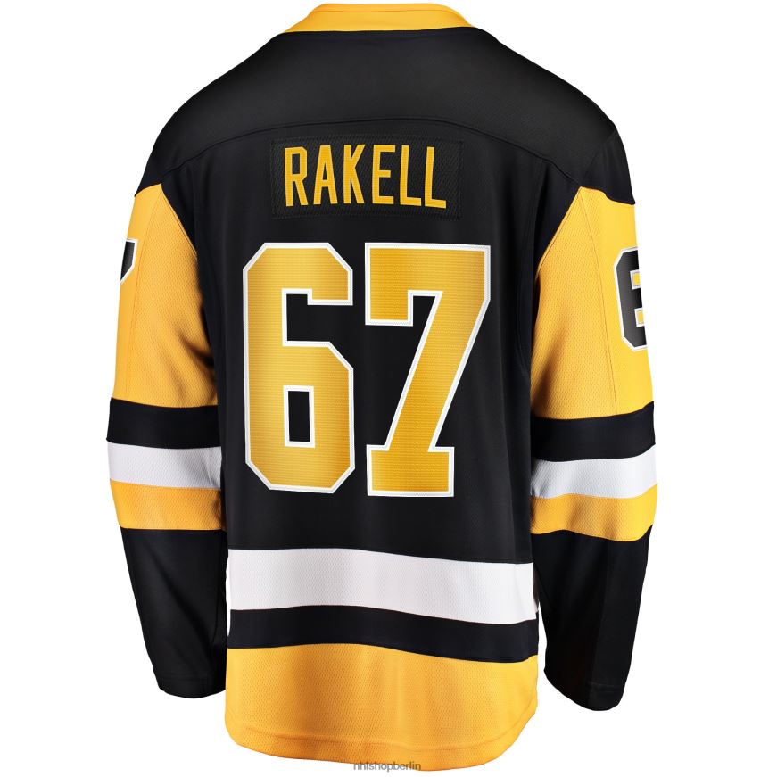 Männer NHL Schwarzes Heim-Ausreißer-Spielertrikot der Pittsburgh Penguins mit Rickard-Rakel-Fanatiker-Logo Kleidung BF680T552