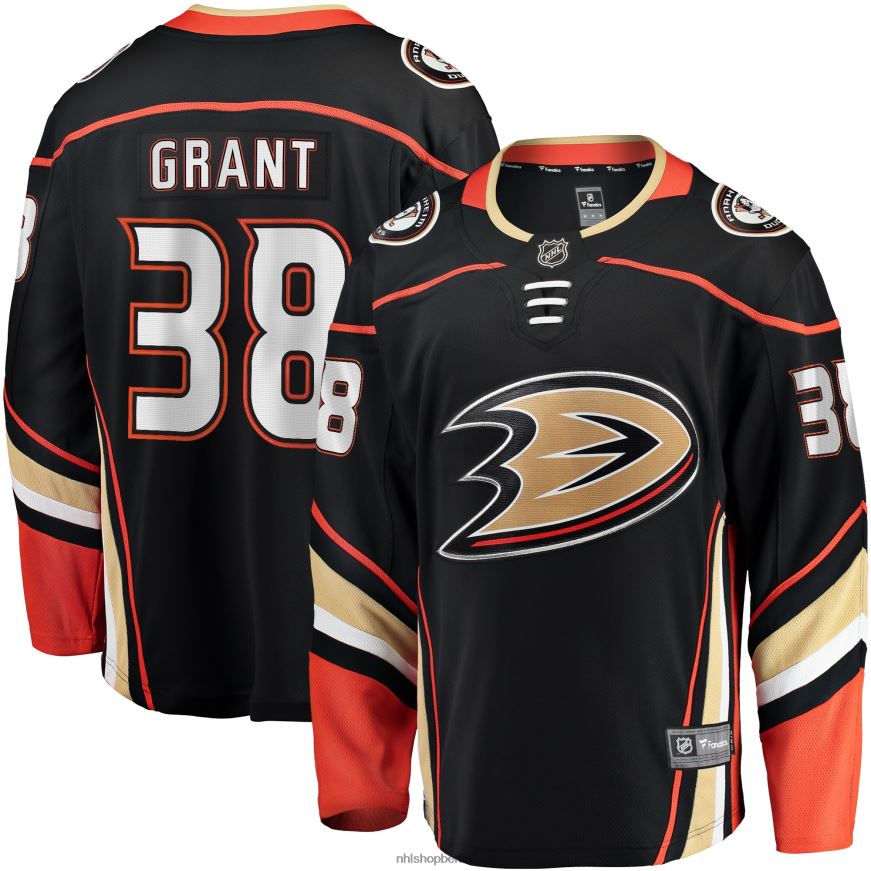 Männer NHL Schwarzes Heim-Ausreißertrikot der Anaheim Ducks mit Derek Grant Fanatics-Logo Kleidung BF680T2308