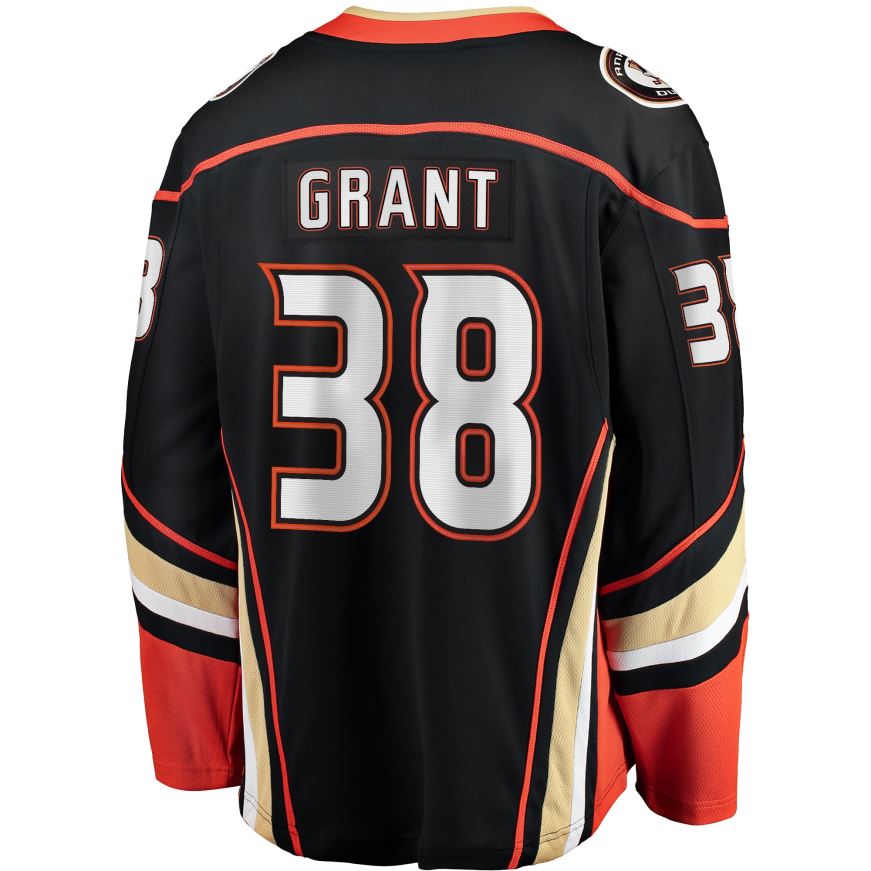 Männer NHL Schwarzes Heim-Ausreißertrikot der Anaheim Ducks mit Derek Grant Fanatics-Logo Kleidung BF680T2308