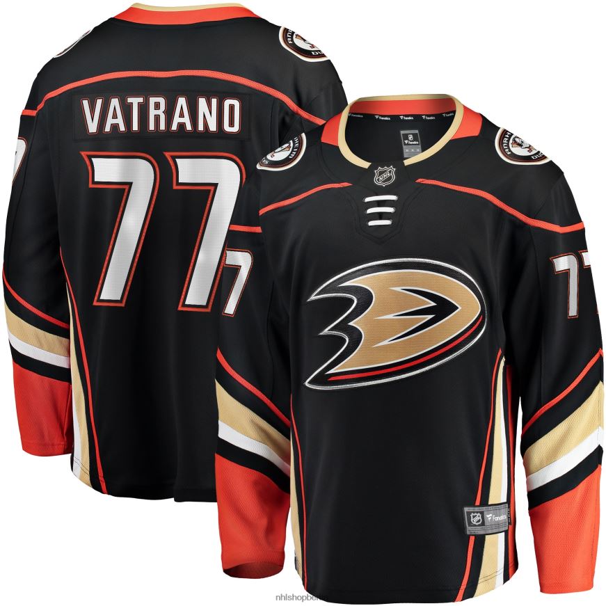 Männer NHL Schwarzes Heim-Ausreißertrikot der Anaheim Ducks mit Frank Vatrano Fanatics-Logo Kleidung BF680T2281