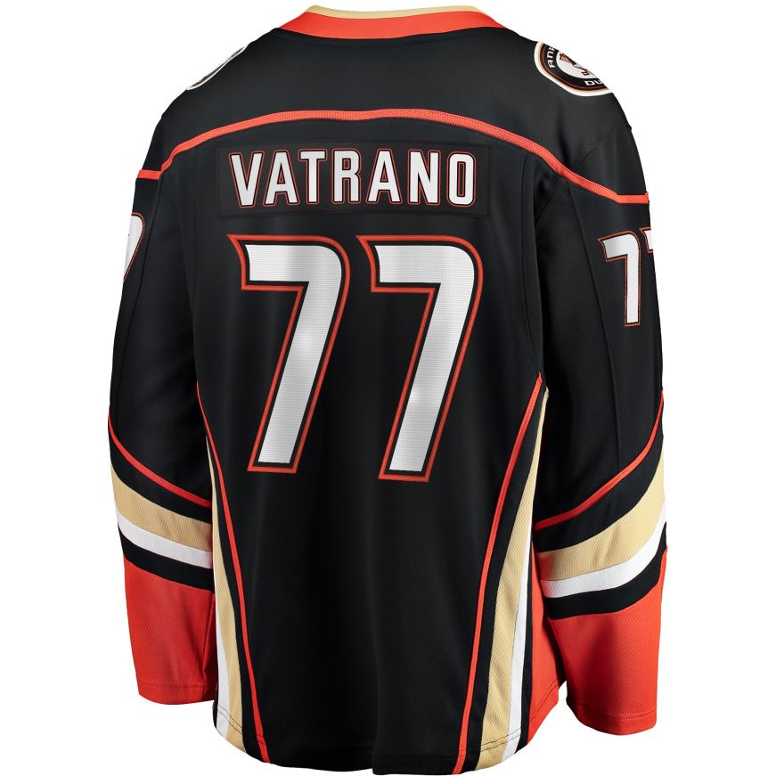 Männer NHL Schwarzes Heim-Ausreißertrikot der Anaheim Ducks mit Frank Vatrano Fanatics-Logo Kleidung BF680T2281