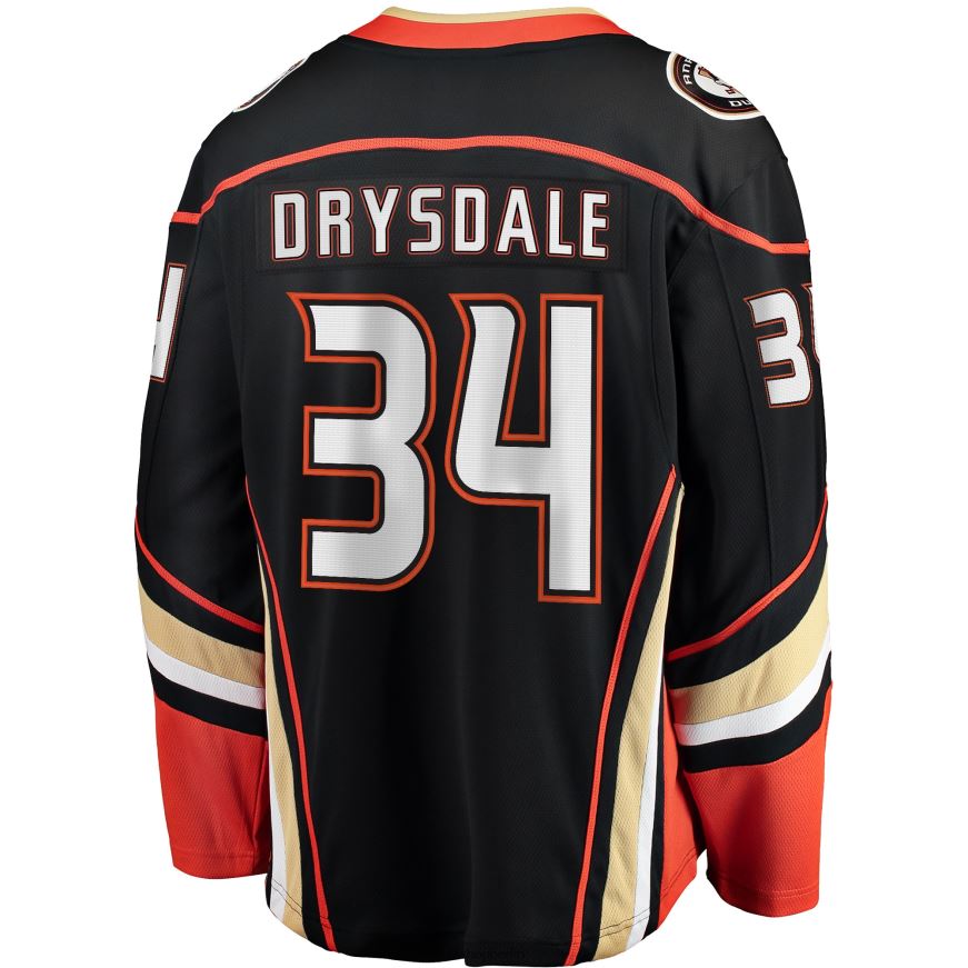 Männer NHL Schwarzes Heim-Ausreißertrikot der Anaheim Ducks mit Jamie Drysdale Fanatics-Logo Kleidung BF680T1679