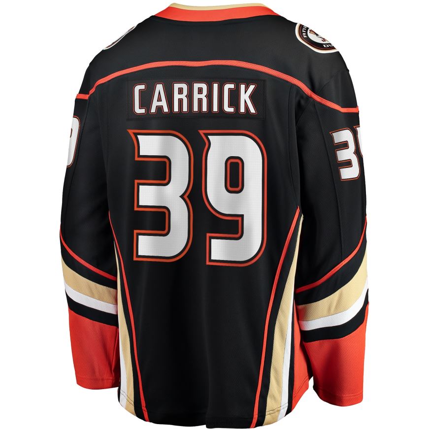 Männer NHL Schwarzes Heim-Ausreißertrikot der Anaheim Ducks mit Sam-Carrick-Fanatiker-Logo Kleidung BF680T2218