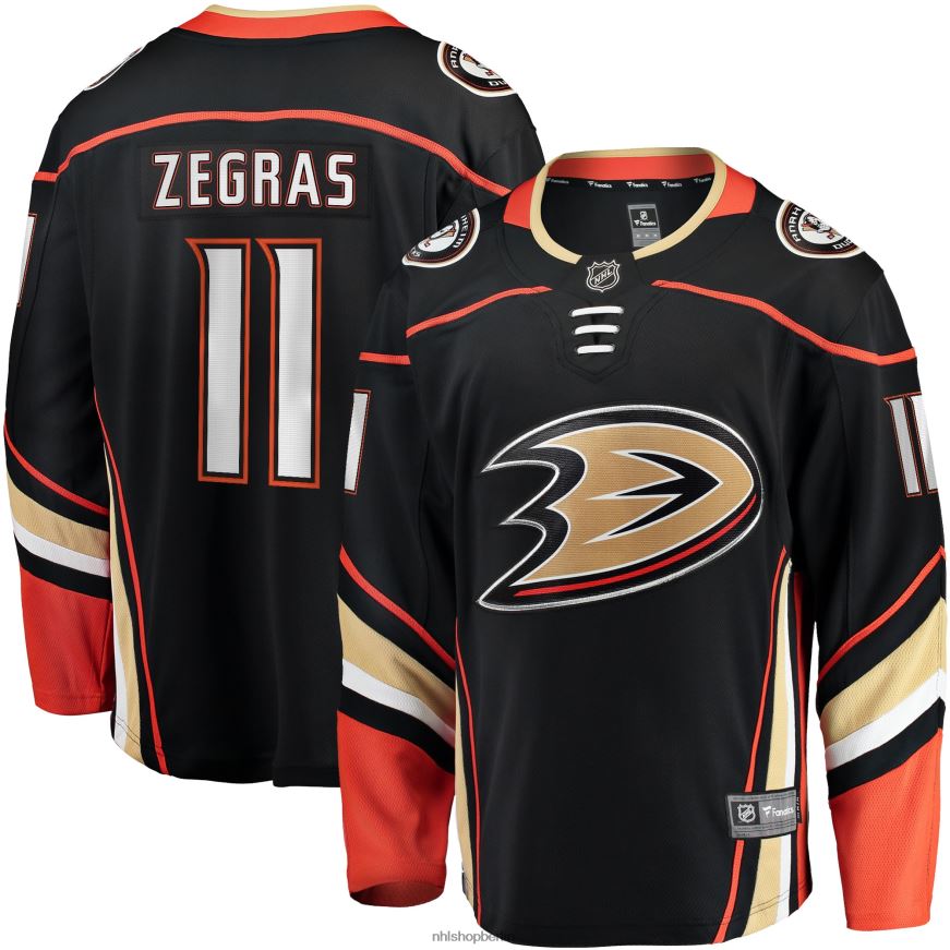 Männer NHL Schwarzes Heim-Ausreißertrikot der Anaheim Ducks mit Trevor Zegras Fanatics-Logo Kleidung BF680T316