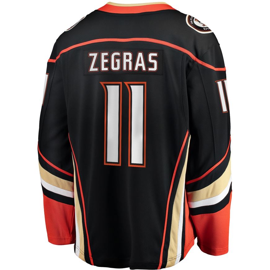 Männer NHL Schwarzes Heim-Ausreißertrikot der Anaheim Ducks mit Trevor Zegras Fanatics-Logo Kleidung BF680T316