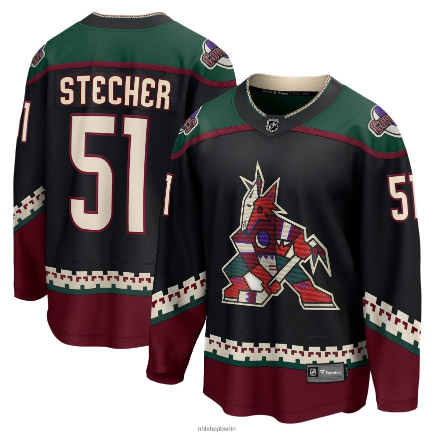 Männer NHL Schwarzes Heim-Ausreißertrikot der Arizona Coyotes mit Fanatics-Logo von Troy Stecher Kleidung BF680T2382