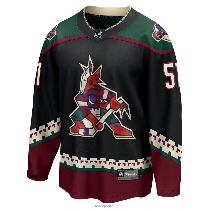 Männer NHL Schwarzes Heim-Ausreißertrikot der Arizona Coyotes mit Fanatics-Logo von Troy Stecher Kleidung BF680T2382