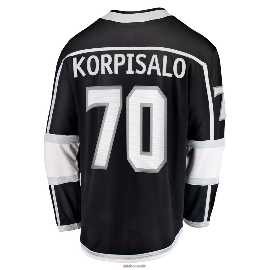 Männer NHL Schwarzes Heim-Ausreißertrikot der Los Angeles Kings mit Joonas Korpisalo Fanatics-Logo Kleidung BF680T1903