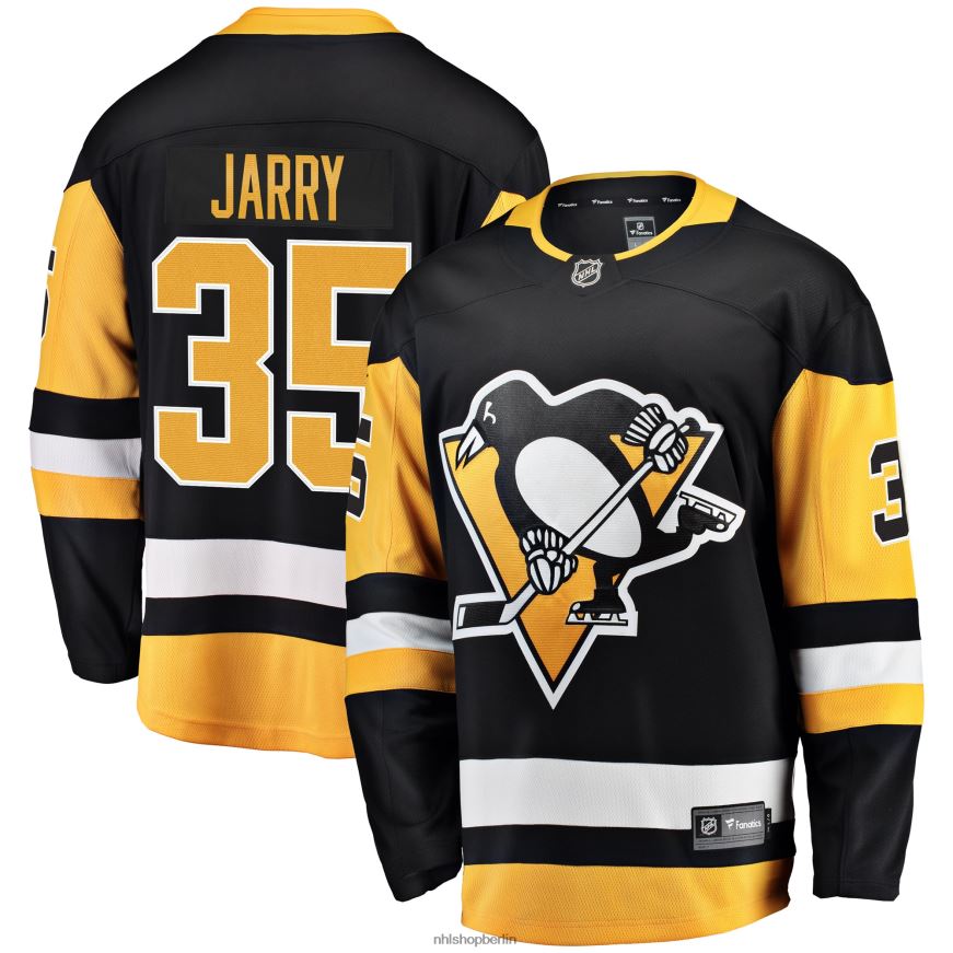 Männer NHL Schwarzes Heim-Ausreißertrikot der Pittsburgh Penguins mit Fanatics-Logo von Tristan Jarry Kleidung BF680T551