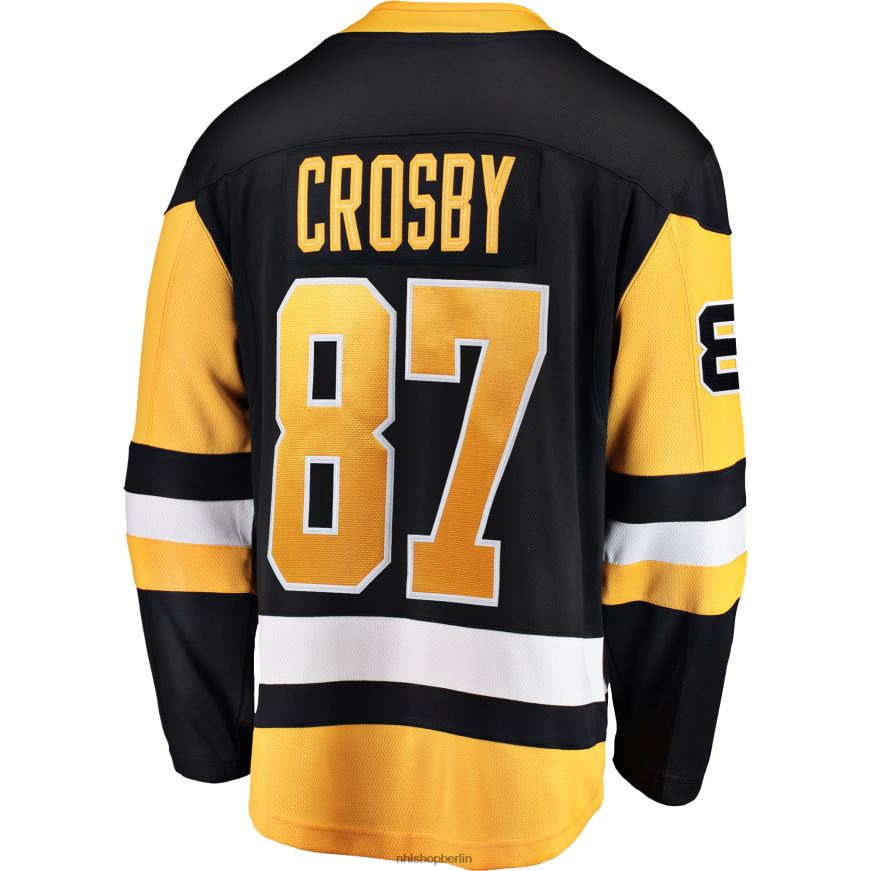 Männer NHL Schwarzes Heim-Ausreißtrikot der Pittsburgh Penguins mit Sidney Crosby Fanatics-Logo und Captain-Patch Kleidung BF680T224