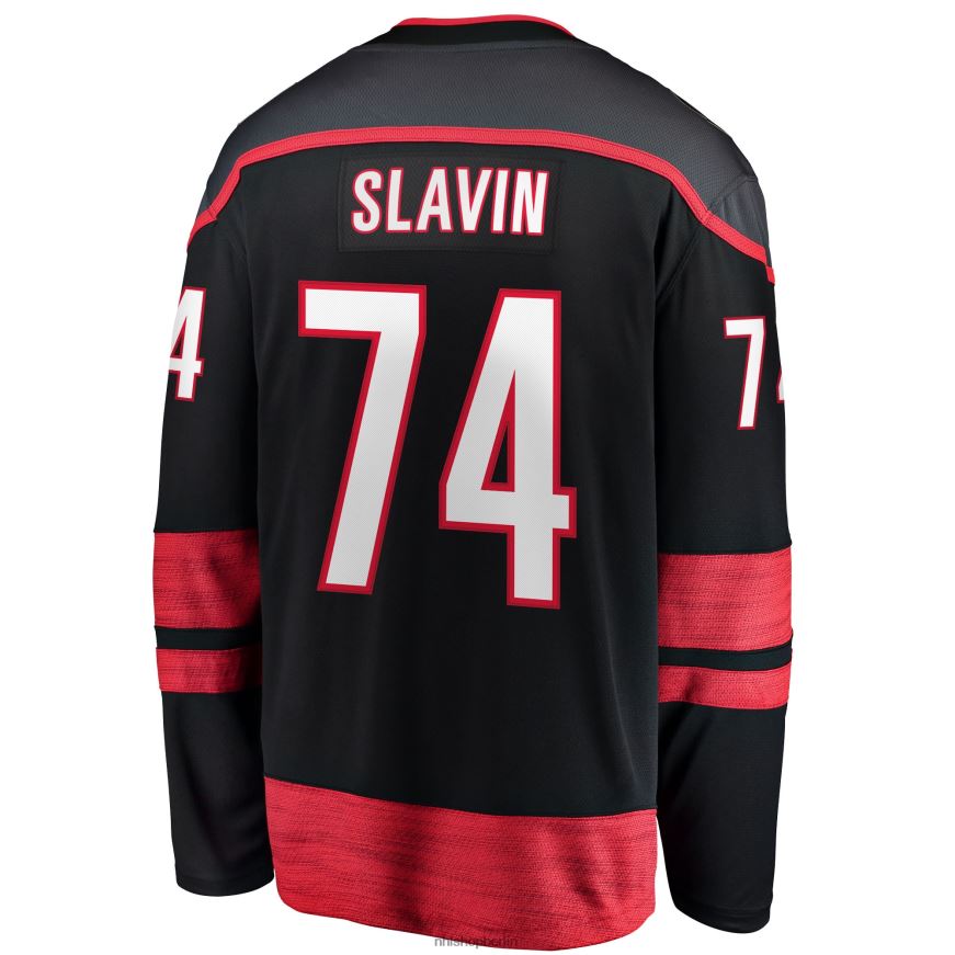 Männer NHL Schwarzes Heimtrikot der Breakaway-Spieler der Carolina Hurricanes mit Jacob Slavin Fanatics-Logo Kleidung BF680T881