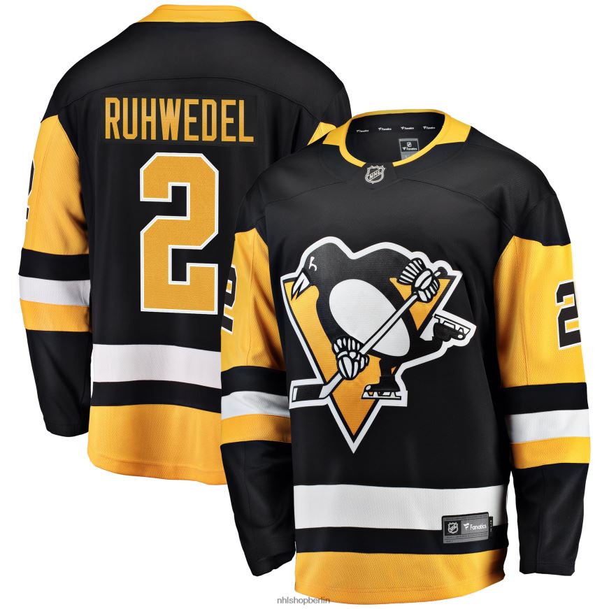 Männer NHL Schwarzes Heimtrikot der Pittsburgh Penguins mit Fanatics-Logo von Chad Ruhwedel Kleidung BF680T1817