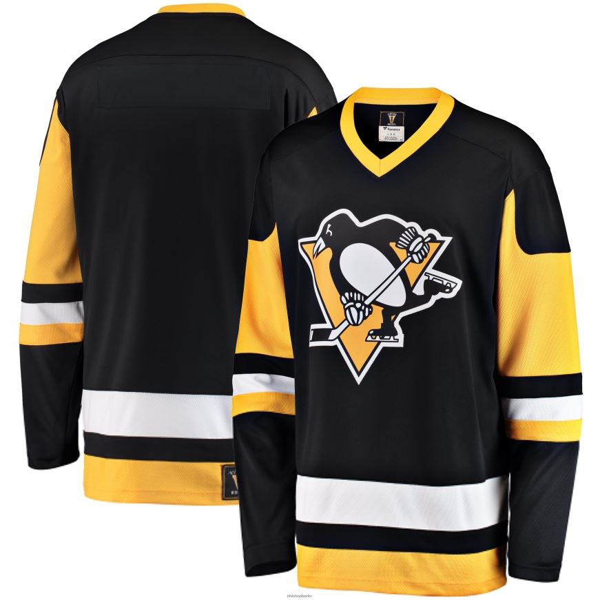 Männer NHL Schwarzes Premier Breakaway Heritage Blanko-Trikot der Pittsburgh Penguins mit Fanatics-Logo Kleidung BF680T216