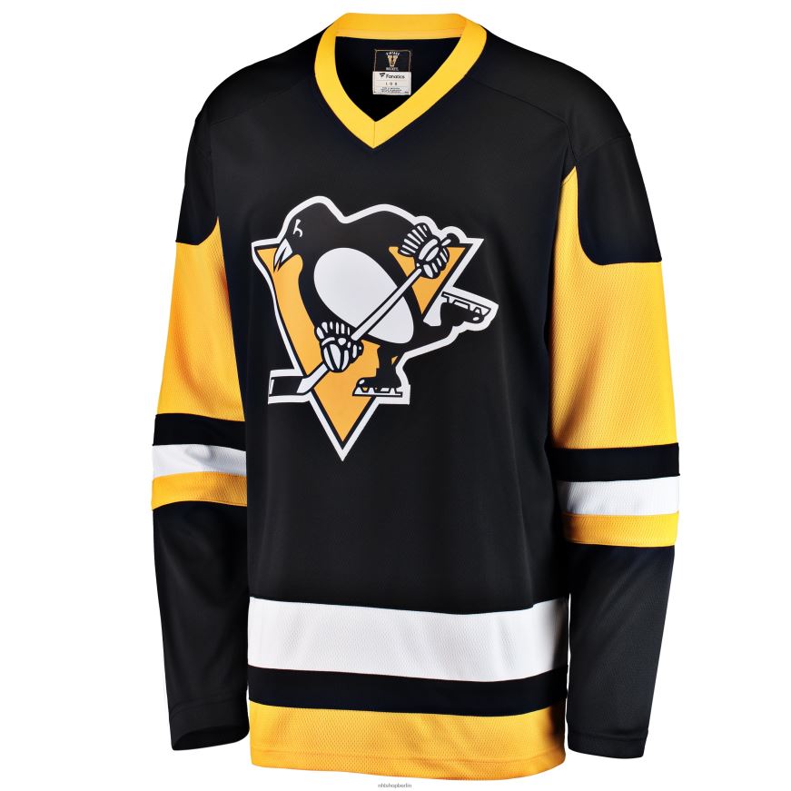 Männer NHL Schwarzes Premier Breakaway Heritage Blanko-Trikot der Pittsburgh Penguins mit Fanatics-Logo Kleidung BF680T216