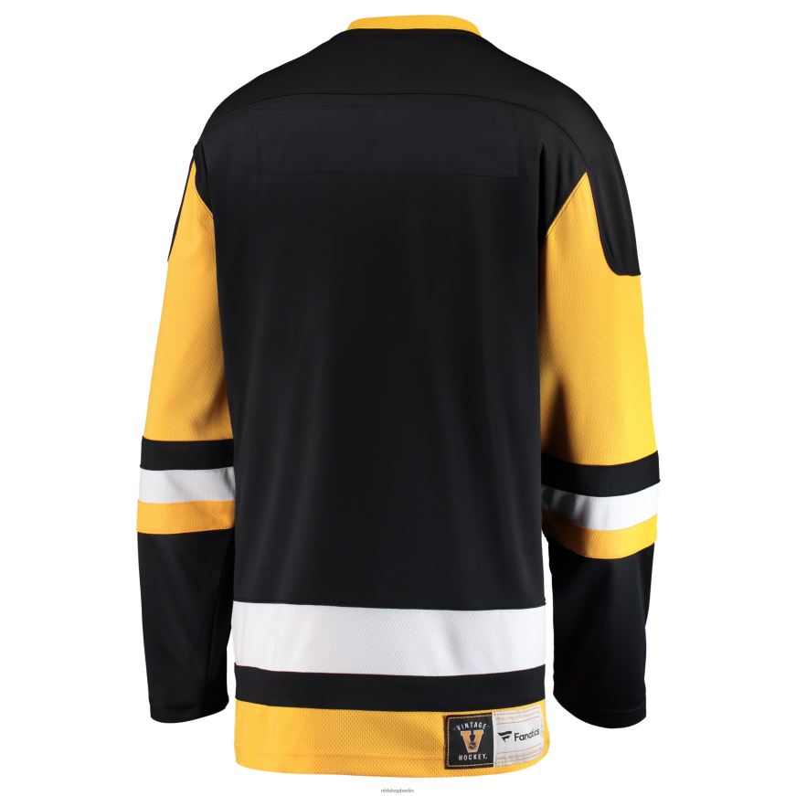 Männer NHL Schwarzes Premier Breakaway Heritage Blanko-Trikot der Pittsburgh Penguins mit Fanatics-Logo Kleidung BF680T216