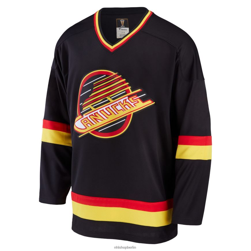 Männer NHL Schwarzes Premier Breakaway Heritage-Trikot der Vancouver Canucks mit Fanatics-Logo Kleidung BF680T444