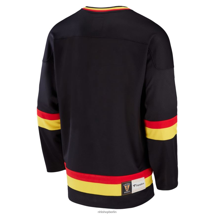 Männer NHL Schwarzes Premier Breakaway Heritage-Trikot der Vancouver Canucks mit Fanatics-Logo Kleidung BF680T444