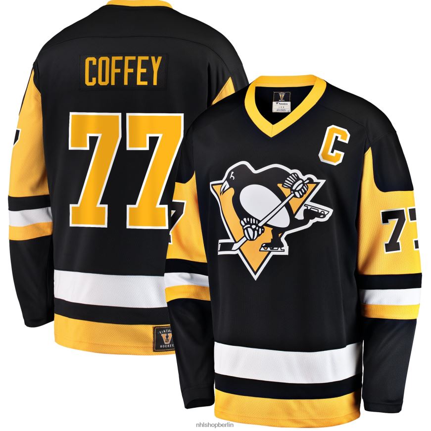 Männer NHL Schwarzes Premier Breakaway-Spielertrikot der Pittsburgh Penguins mit Fanatics-Logo von Paul Coffey Kleidung BF680T1348