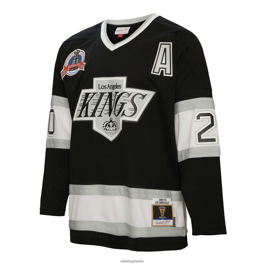 Männer NHL Schwarzes Spielertrikot der Los Angeles Kings Luc Robitaille Mitchell  Ness 1992 blaue Linie Kleidung BF680T564