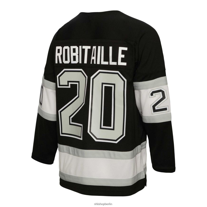 Männer NHL Schwarzes Spielertrikot der Los Angeles Kings Luc Robitaille Mitchell  Ness 1992 blaue Linie Kleidung BF680T564