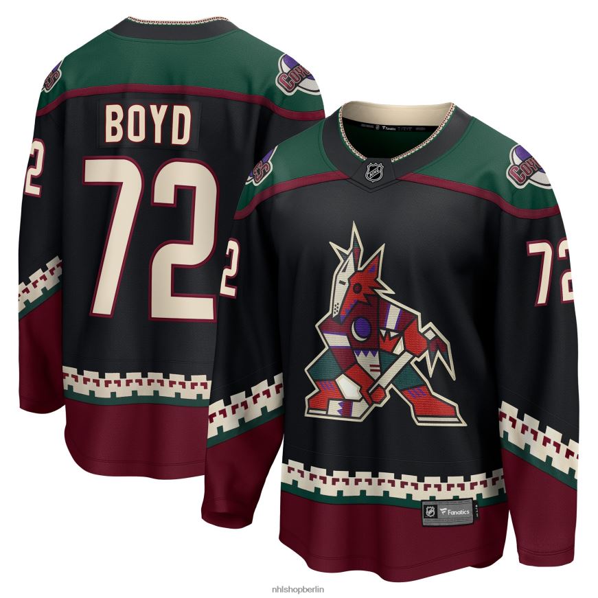 Männer NHL Schwarzes Travis Boyd-Fanatiker-Heimtrikot der Arizona Coyotes mit Fanatics-Logo Kleidung BF680T1681