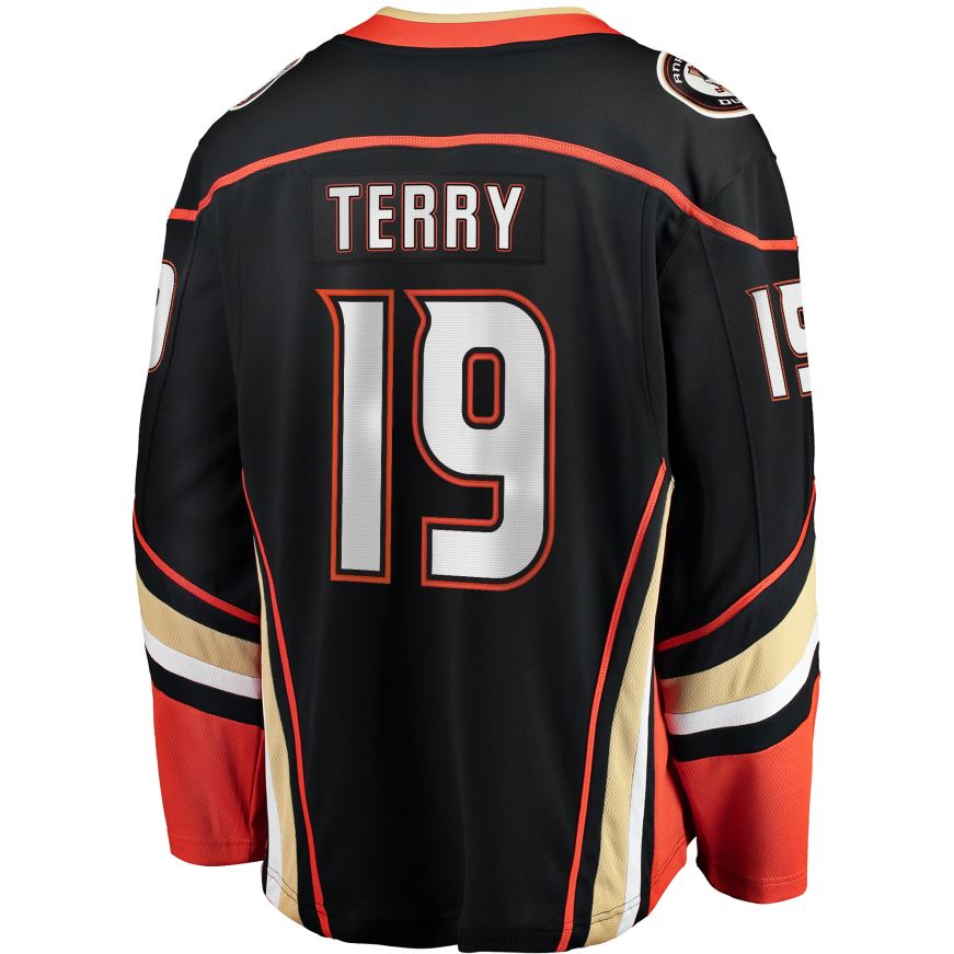 Männer NHL Schwarzes Trikot der abtrünnigen Heimmannschaft der Anaheim Ducks mit Troy-Terry-Fanatiker-Logo Kleidung BF680T1694