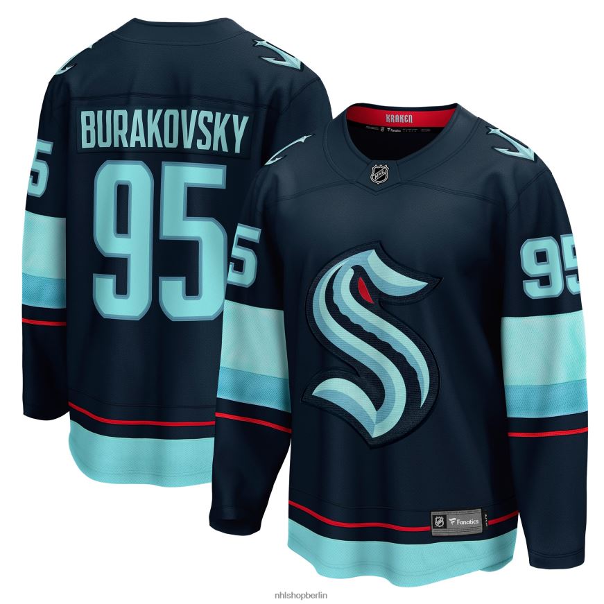 Männer NHL Seattle Kraken Andre Burakovsky Fanatics Branded Marineblaues Breakaway-Heimtrikot für Spieler Kleidung BF680T952