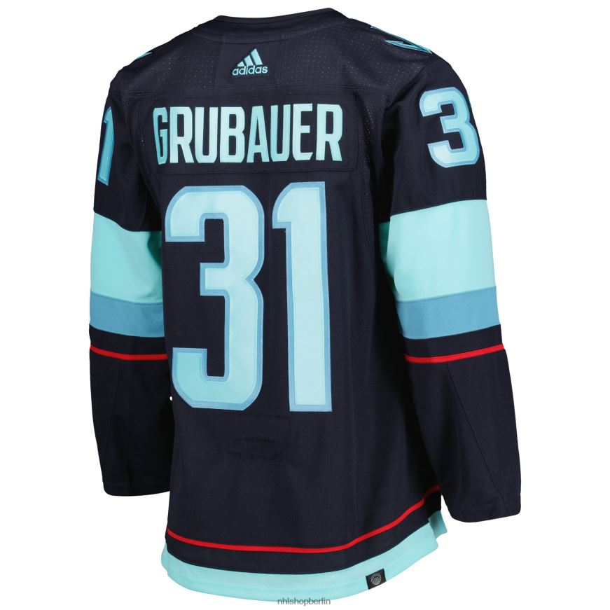 Männer NHL Seattle Kraken Philipp Grubauer Adidas Deep Sea Blue Primegreen Authentisches Profi-Heimspielertrikot Kleidung BF680T375