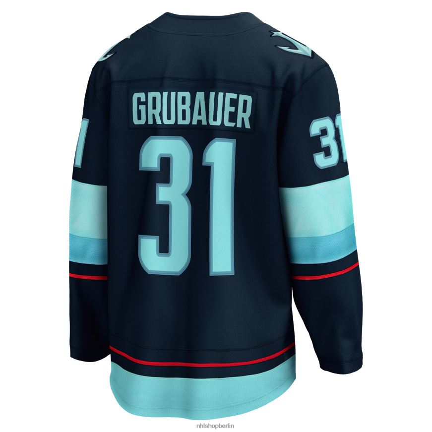 Männer NHL Seattle Kraken Philipp Grubauer Fanatics Branded Deep Sea Blue Home Premier Breakaway-Spielertrikot Kleidung BF680T71