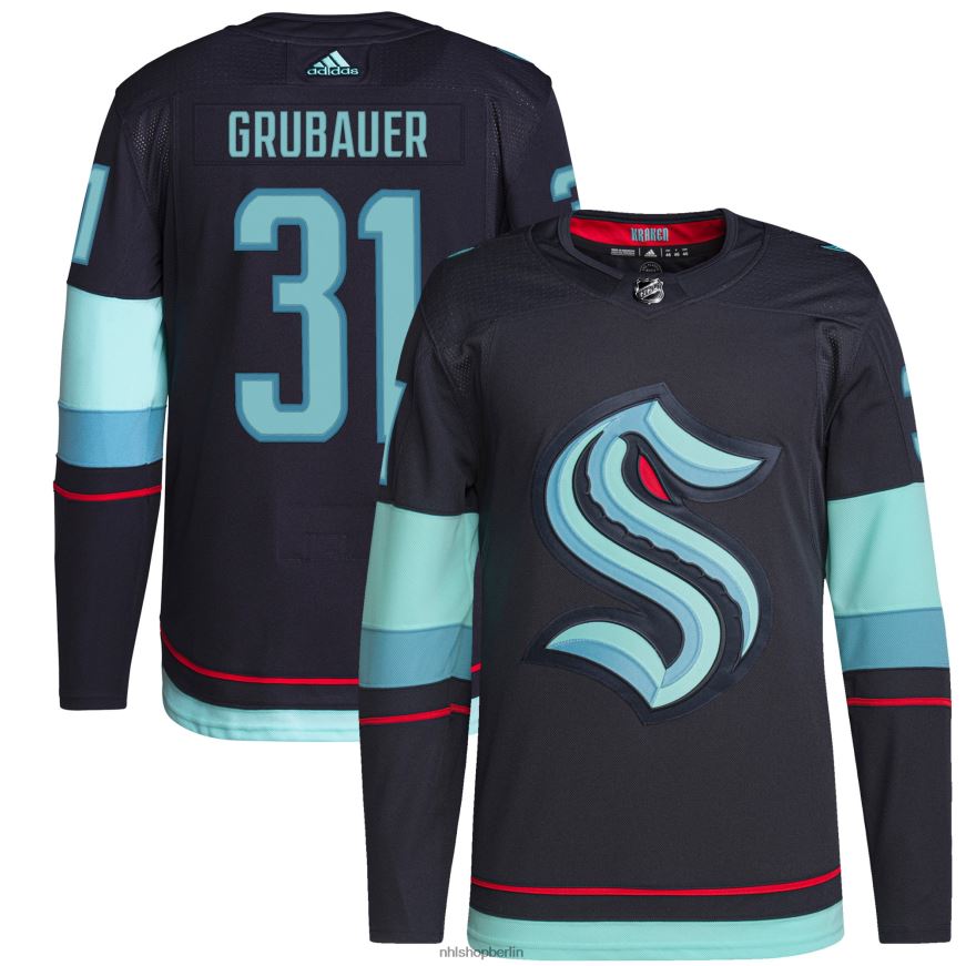 Männer NHL Seattle Kraken Philipp Grubauer adidas Navy Home Authentic Primegreen Spielertrikot Kleidung BF680T2146